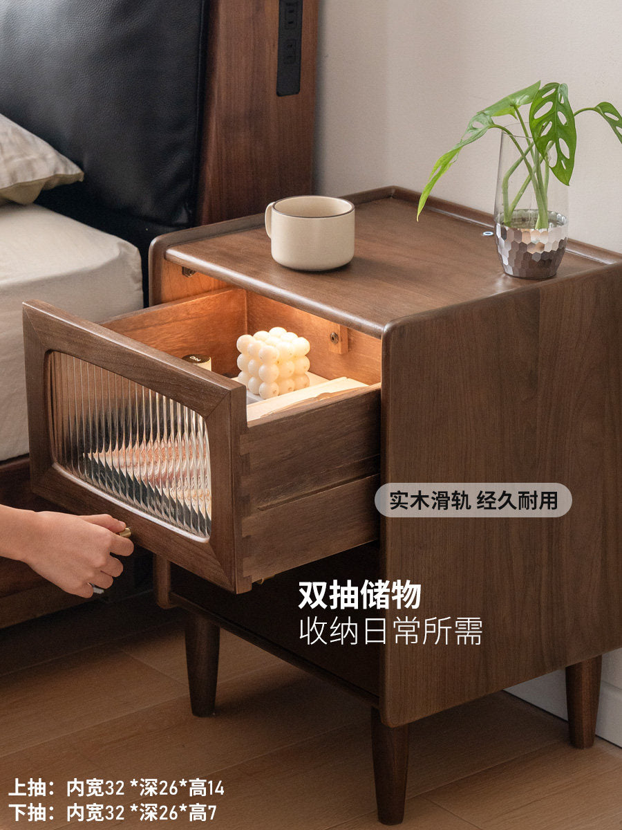 Solid wood bedside table, minimalist vintage slim side cabinet, black walnut, small space ultra-narrow storage cabinet